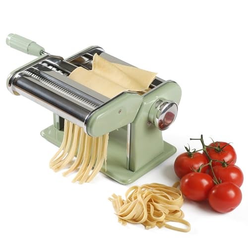 Sur La Table Kitchen Essential Va Bene Manual Pasta Maker Machine Noodle Maker w/Rollers & Cutters - Spaghetti, Fettuccini, Lasagna or Dumpling Skin - Stainless Steel/Juniper Green - Image 1