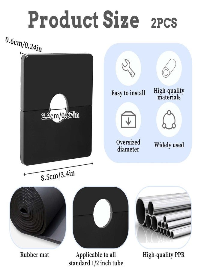 Molain 2 Pcs Escutcheon Plate Wall Split Flange, 22mm/0.87in ABS Wall-Mounted Water Pipe Flange Cover, Self-Adhesive Square Plumbing Cover Plates for Kitchen Shower Head Toilet(Black) - Image 2