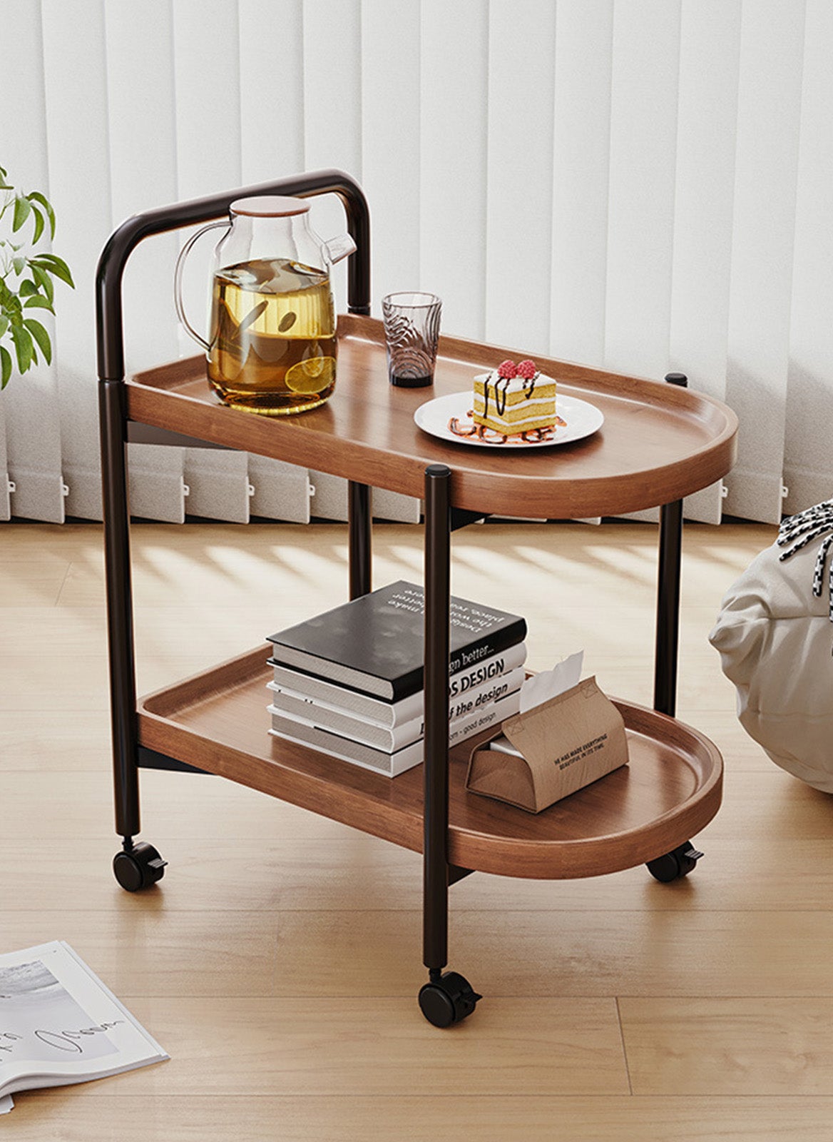 Sharpdo 2 Tier Coffee Table,MDF Simple Sofa Side Table with Wheels,End Table for Living Room,Mobile Small Bedside Table 