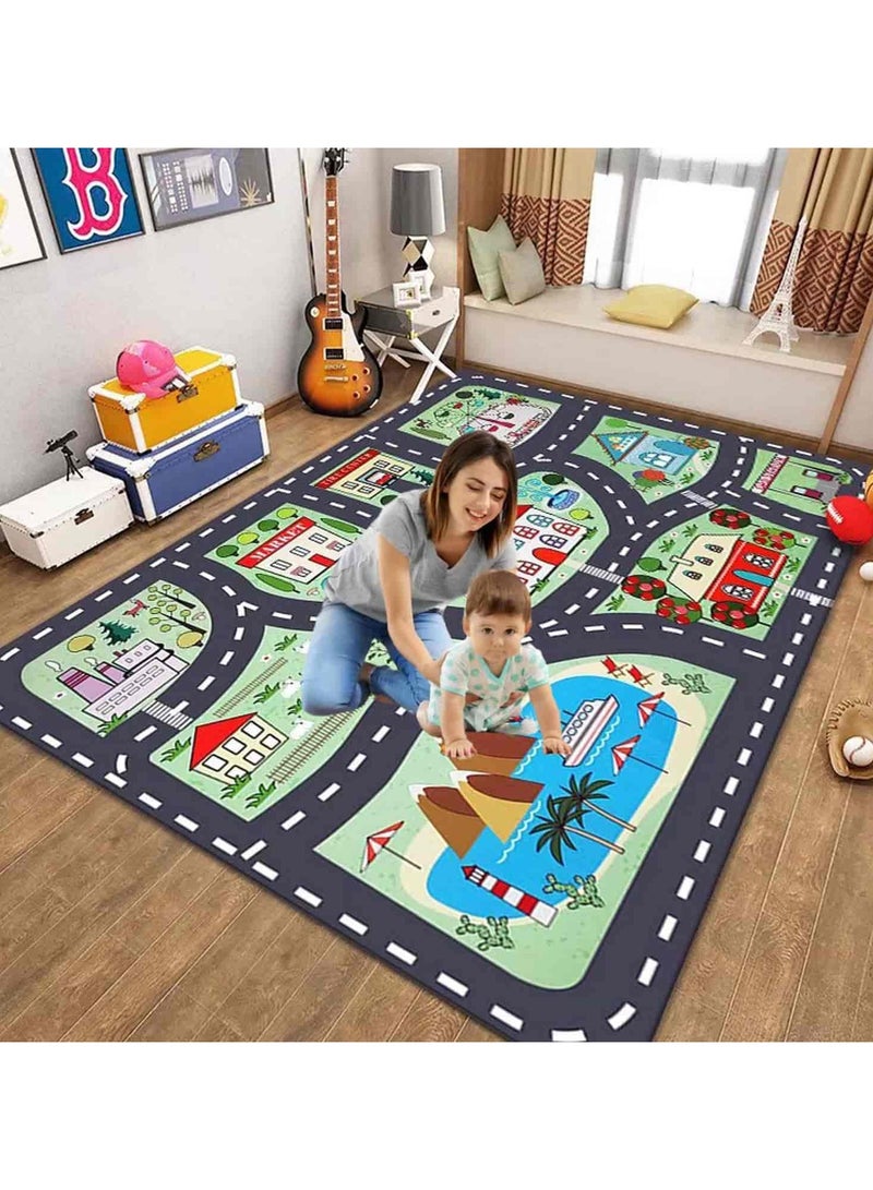 Aideli 120×160 cm Kids Car Play Rug – City Road Map Carpet with Rubber Backing, Non-Slip Throw Rug for Toddlers and Children, Fun Educational Mat for Playroom, Bedroom, Living Room  - Image 2