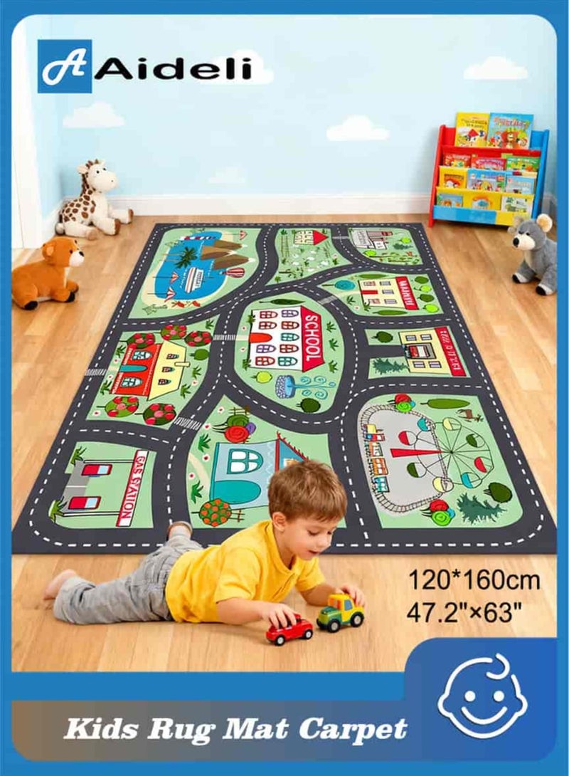 Aideli 120×160 cm Kids Car Play Rug – City Road Map Carpet with Rubber Backing, Non-Slip Throw Rug for Toddlers and Children, Fun Educational Mat for Playroom, Bedroom, Living Room - Image 1