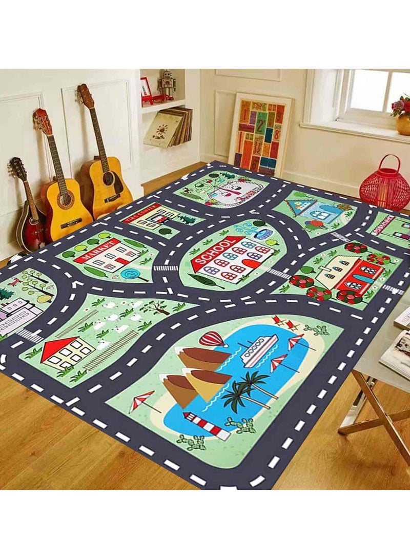 Aideli 120×160 cm Kids Car Play Rug – City Road Map Carpet with Rubber Backing, Non-Slip Throw Rug for Toddlers and Children, Fun Educational Mat for Playroom, Bedroom, Living Room - Image 2