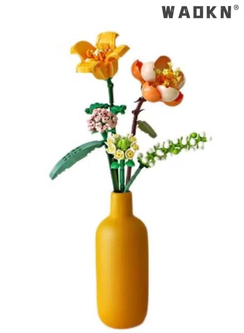 WAOKN Flower Bouquet Artificial Flowers Building Set for Adults and Kids Decorative Home Accessories Valentines Day Gift Idea Botanical Collection