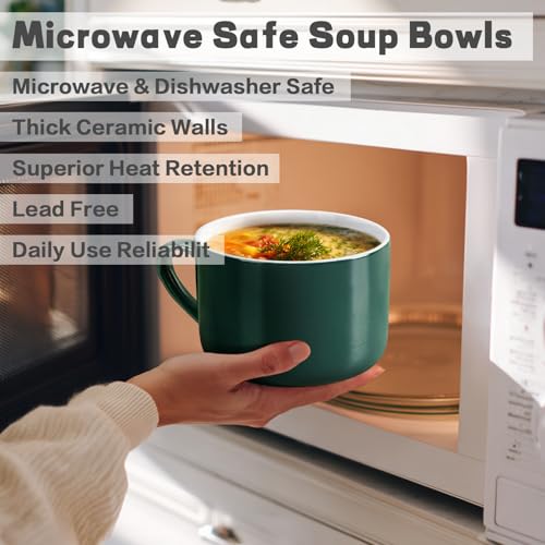 Wareland Soup Bowls with Handles & Spoons, 30oz Ceramic Ramen Bowl with Lid, Large Soup Mugs/Cups for Instant Noodle, Big Cereal Bowls for Oatmeal, Soup Containers with Lids, Set of 2, Dark Green - Image 5