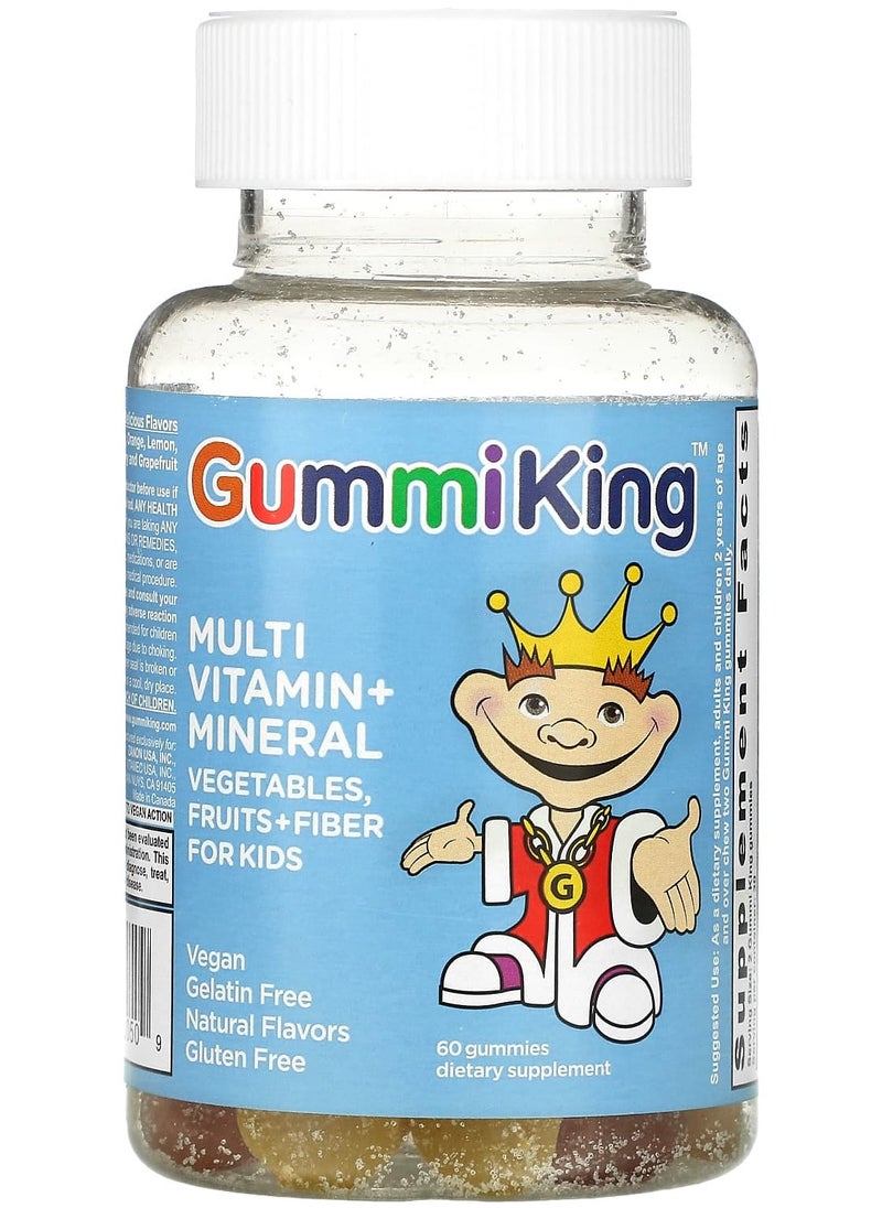 GummiKing Multi Vitamin + Mineral, Vegetables, Fruits + Fiber For Kids, 60 Gummies 