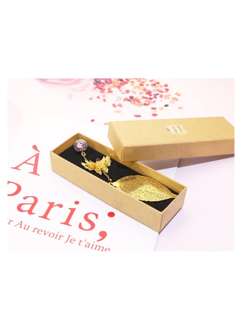 SYOSI Gift Bookmarks for Women,  Handmade 3D Butterfly and Dried Flower Bead Charms, Pendant Metal Leaf Book Markers Appreciation Mother's Day Gifts for Teachers Students Readers Mom Girls (purple) - Image 2