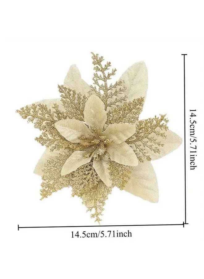 Double Layered Red Poinsettia Christmas Bouquet With Golden Glitter 30pcs Holiday Decor - Image 5