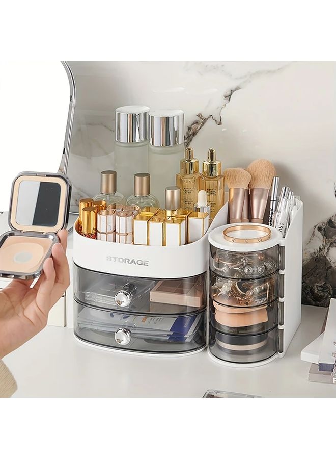 Beige Cosmetic Display Stand Makeup Storage Box Drawer Organizer Lipstick Holder - Image 1