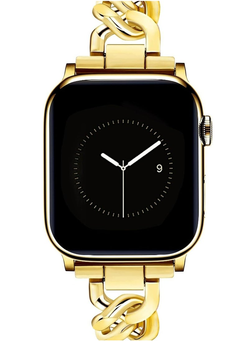 Generic - Gold Watch Bands  Compatible with Apple Watch Band 42mm 44mm 45mm 49mm Adjustable Metal Band Cowboy Steel Single Chain Bracelet for iWatch Series 9/8/7/6/5/4/3/2/1/SE/Ultra (No Case) - Image 1