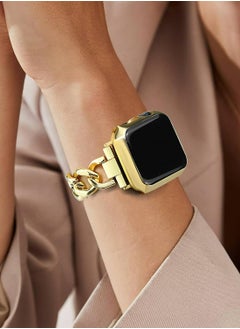 Gold Watch Bands  Compatible with Apple Watch Band 42mm 44mm 45mm 49mm Adjustable Metal Band Cowboy Steel Single Chain Bracelet for iWatch Series 9/8/7/6/5/4/3/2/1/SE/Ultra (No Case)