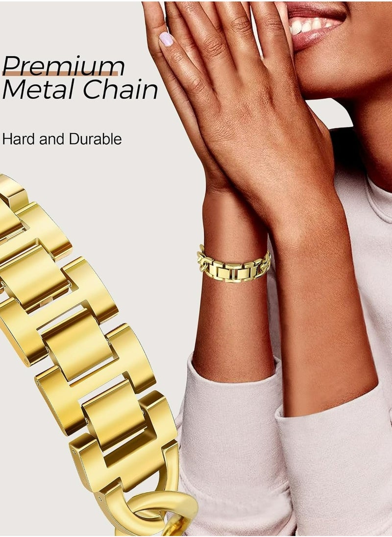Generic - Gold Watch Bands  Compatible with Apple Watch Band 42mm 44mm 45mm 49mm Adjustable Metal Band Cowboy Steel Single Chain Bracelet for iWatch Series 9/8/7/6/5/4/3/2/1/SE/Ultra (No Case) - Image 1