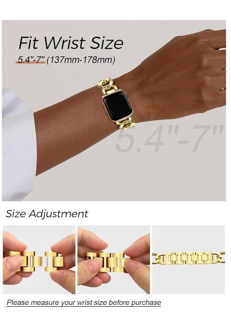 Generic - Gold Watch Bands  Compatible with Apple Watch Band 42mm 44mm 45mm 49mm Adjustable Metal Band Cowboy Steel Single Chain Bracelet for iWatch Series 9/8/7/6/5/4/3/2/1/SE/Ultra (No Case) - Image 1