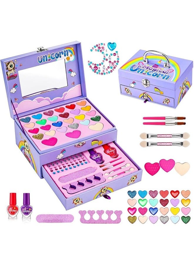 RollsTimi  Kids Makeup Kit for Girl,Kids Real Makeup Kit for Little Girls with Unicorn Box,Washable Makeup for Little Girls,Purple - Image 1
