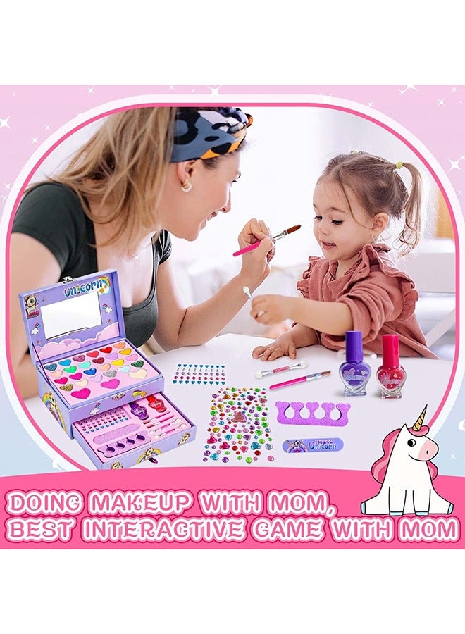 RollsTimi  Kids Makeup Kit for Girl,Kids Real Makeup Kit for Little Girls with Unicorn Box,Washable Makeup for Little Girls,Purple - Image 2