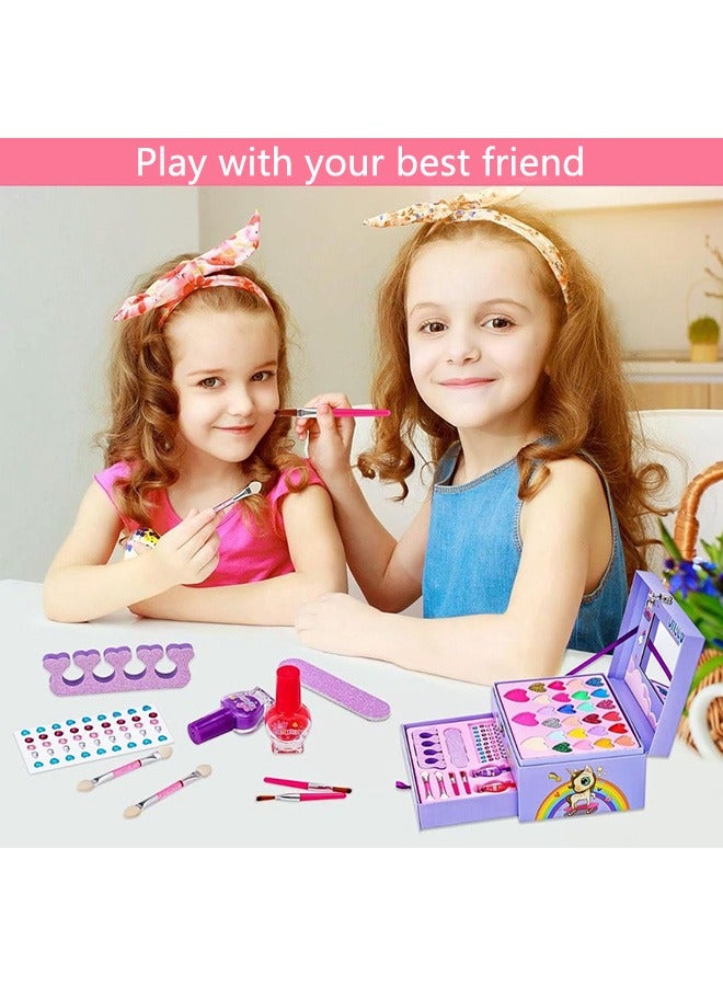 RollsTimi  Kids Makeup Kit for Girl,Kids Real Makeup Kit for Little Girls with Unicorn Box,Washable Makeup for Little Girls,Purple - Image 4