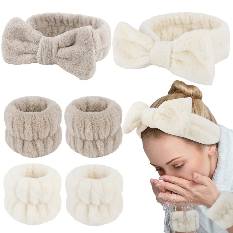 WHAVEL 6PCS Spa Headband and Wristband Set Face Wash Headband Makeup Skincare Headband Wrist Bands for Washing Face