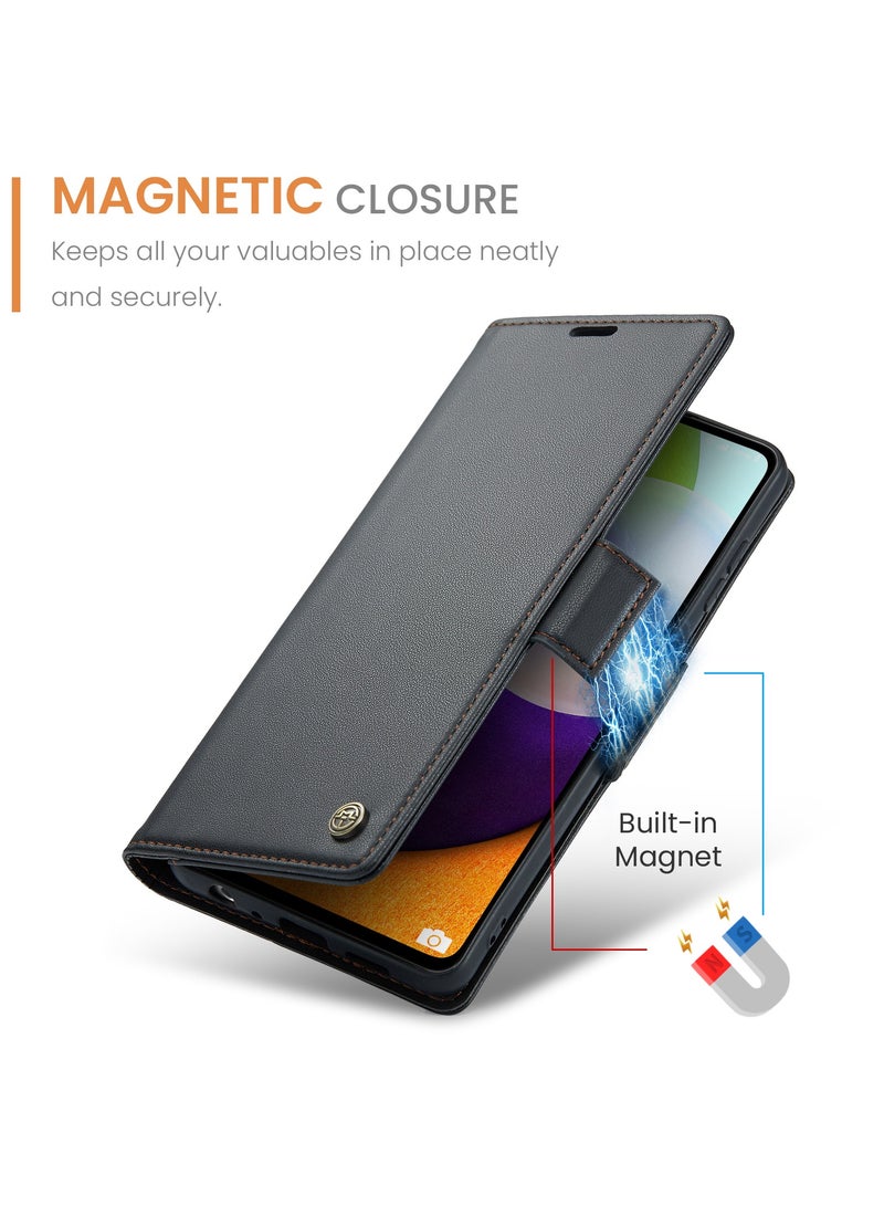 Samsung Galaxy A52 5G\/A52s 5G RFID Blocking Wallet Case with Card Holder and Magnetic Kickstand (black) - Image 3