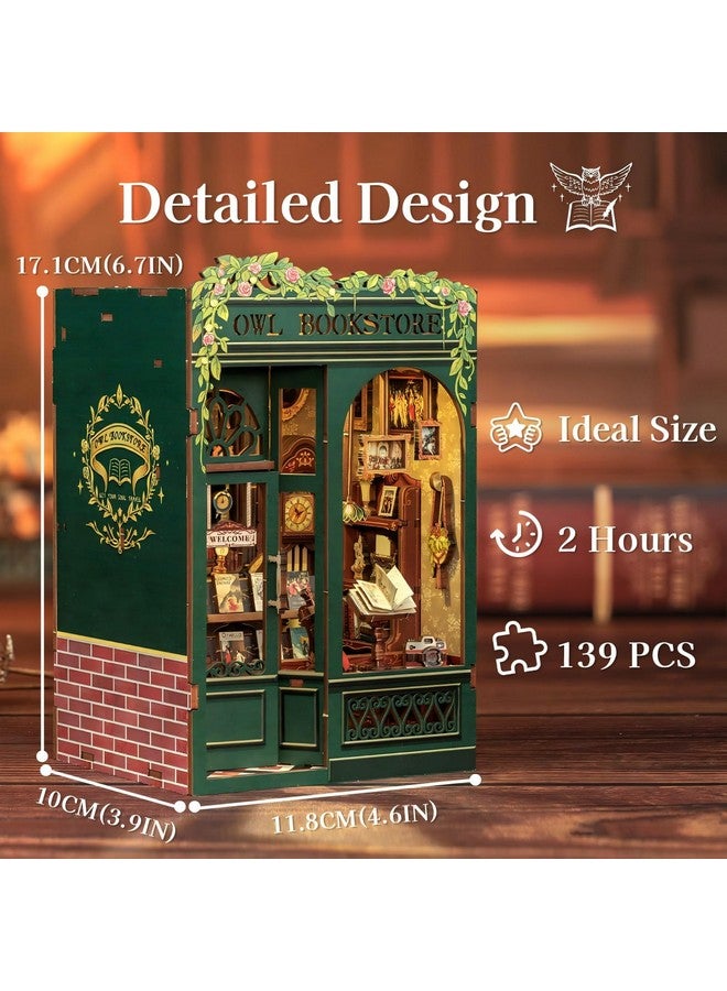 Fsolis Book Nook Kit, Diy Miniature House Kit For Adults Puzzle Booknooks Bookshelf Alley Decor Decorative Bookends Gifts Ideas For Women Teenagers Puzzle Lovers(Owl Bookstore) - Image 3