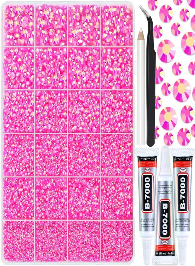 Briskbloom 25000PCS Resin Jelly Rhinestones for Crafts Tumblers Mugs Bags Shoes Clothing, Hot Pink AB Flatback Rhinestone Gems, Bedazzling Crystal Stone Diamond with B7000 Glue, 2mm 3mm 4mm 5mm 6mm - Image 1