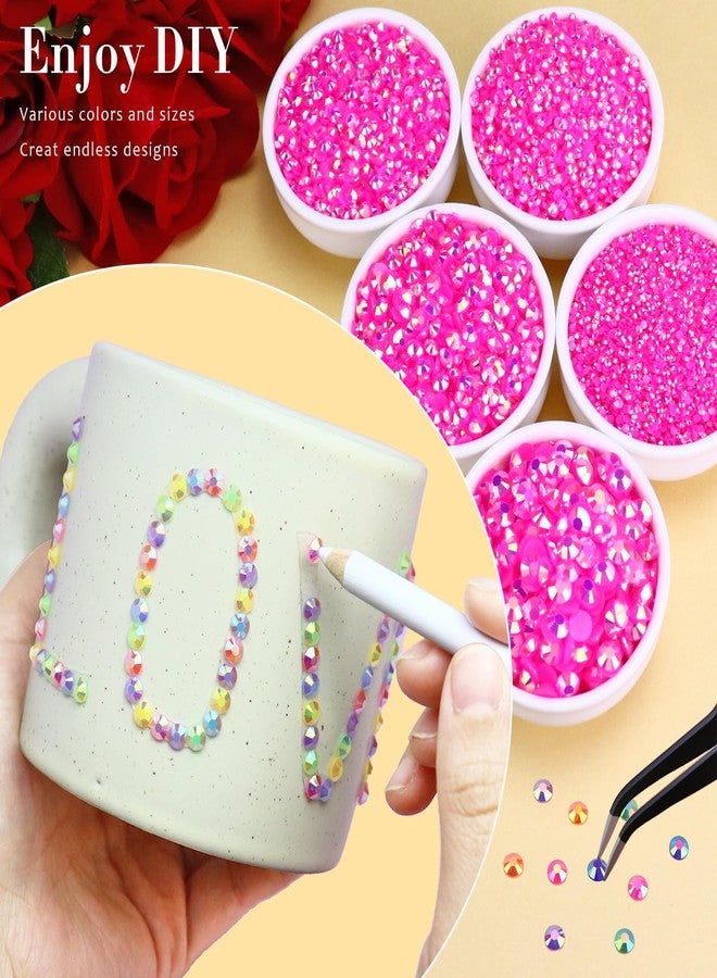 Briskbloom 25000PCS Resin Jelly Rhinestones for Crafts Tumblers Mugs Bags Shoes Clothing, Hot Pink AB Flatback Rhinestone Gems, Bedazzling Crystal Stone Diamond with B7000 Glue, 2mm 3mm 4mm 5mm 6mm - Image 3