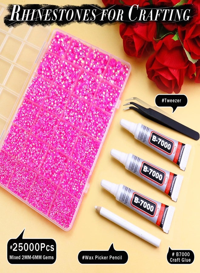 Briskbloom 25000PCS Resin Jelly Rhinestones for Crafts Tumblers Mugs Bags Shoes Clothing, Hot Pink AB Flatback Rhinestone Gems, Bedazzling Crystal Stone Diamond with B7000 Glue, 2mm 3mm 4mm 5mm 6mm - Image 2