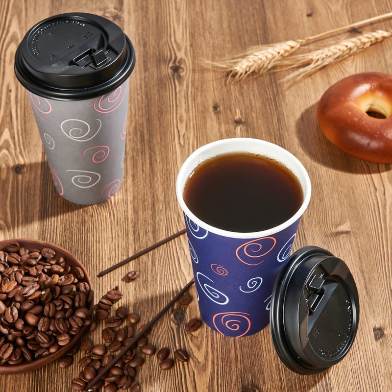 TV TOPVALUE 100 Pack 16 oz Paper Cups  Disposable Coffee Cups with Lids and Straws  Drinking Cups for Water  Coffee  Tea  Hot Coffee Cups for Home  Shops and Cafes - Image 4