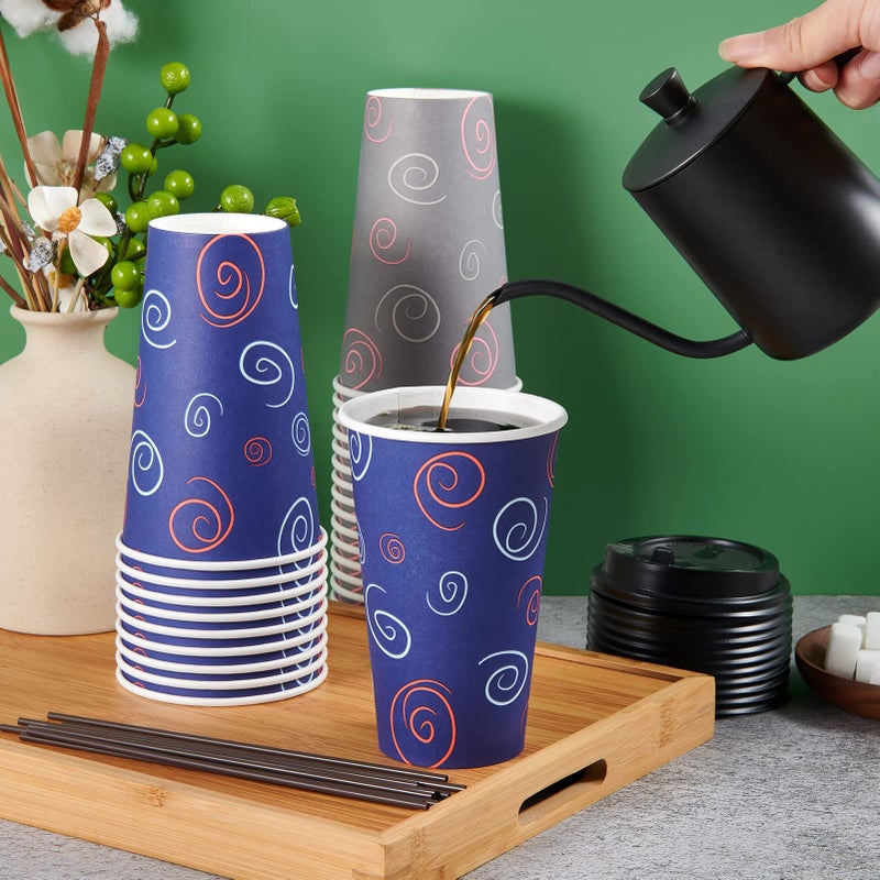 TV TOPVALUE 100 Pack 16 oz Paper Cups  Disposable Coffee Cups with Lids and Straws  Drinking Cups for Water  Coffee  Tea  Hot Coffee Cups for Home  Shops and Cafes - Image 3