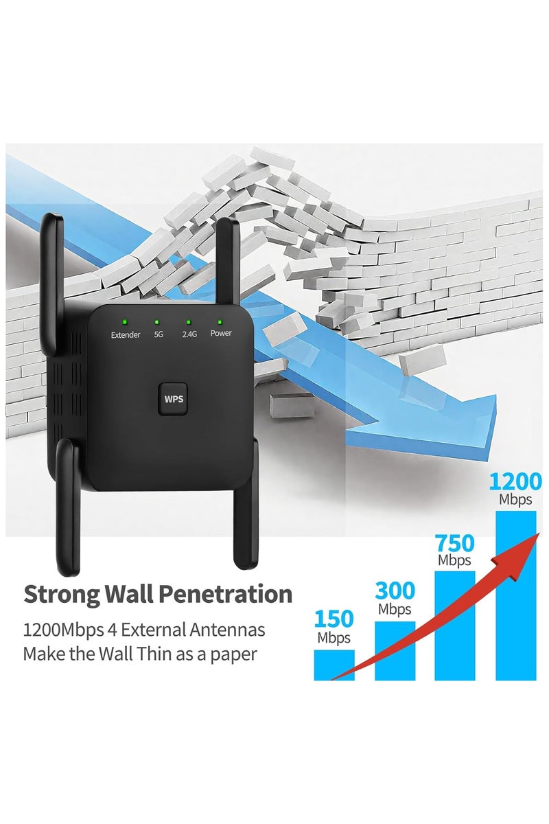 Starwell 1200Mbps WiFi Extender, 2025 Fastest WiFi Booster Dual Band (5GHz/2.4GHz) WiFi Extenders Signal Booster for Home, with 4 Antennas, WiFi Range Extender Covers Up to 7000 Sq, 1-Key Setup (Black) - Image 2