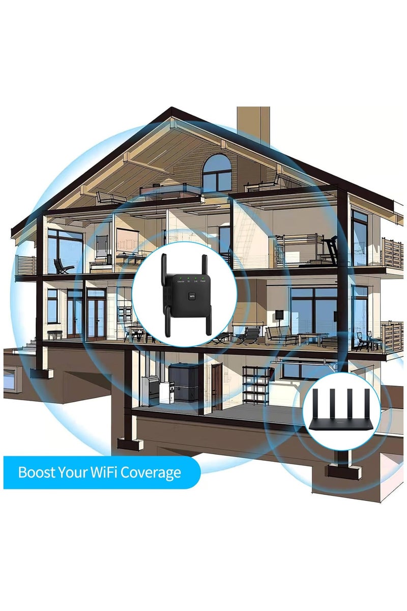 Starwell 1200Mbps WiFi Extender, 2025 Fastest WiFi Booster Dual Band (5GHz/2.4GHz) WiFi Extenders Signal Booster for Home, with 4 Antennas, WiFi Range Extender Covers Up to 7000 Sq, 1-Key Setup (Black) - Image 4