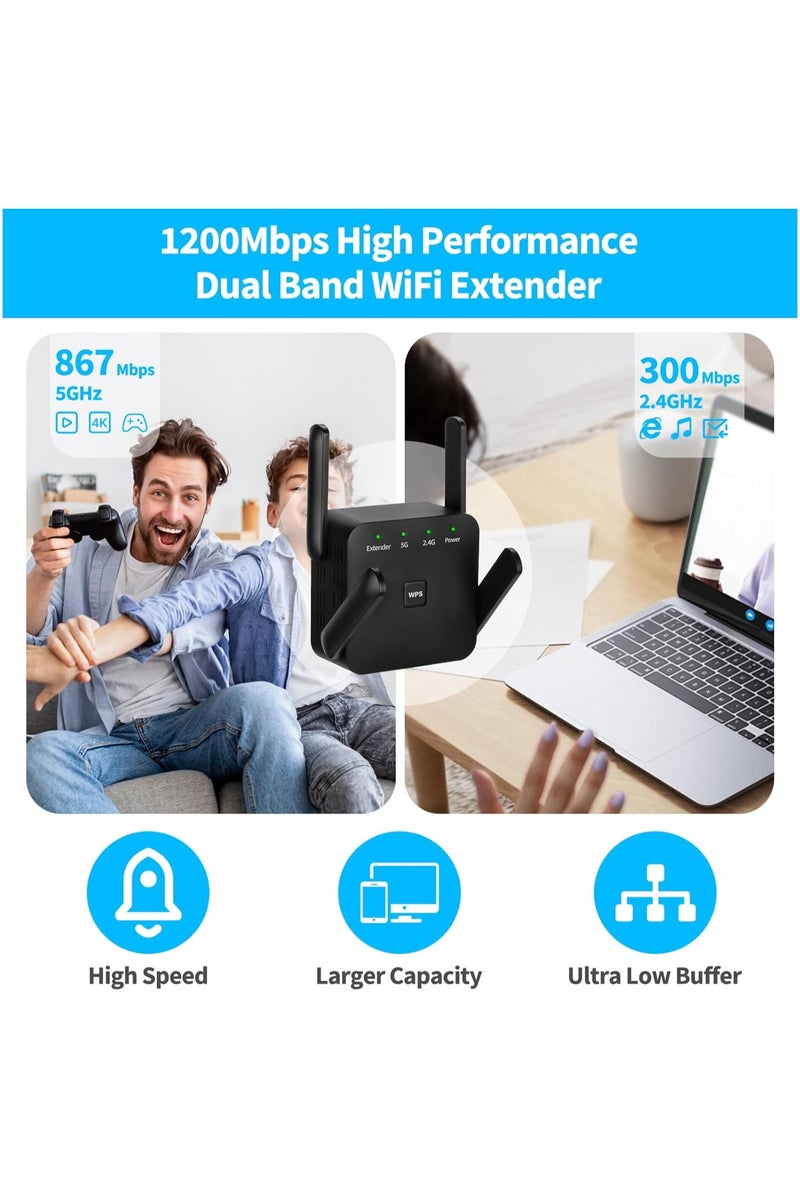 Starwell 1200Mbps WiFi Extender, 2025 Fastest WiFi Booster Dual Band (5GHz/2.4GHz) WiFi Extenders Signal Booster for Home, with 4 Antennas, WiFi Range Extender Covers Up to 7000 Sq, 1-Key Setup (Black) - Image 3