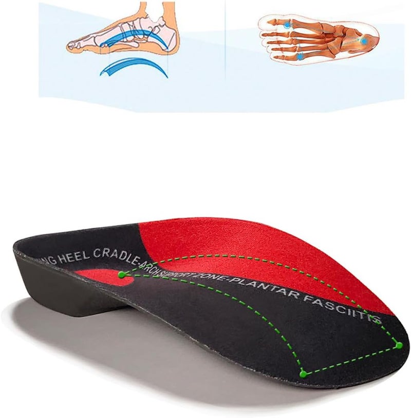 Unisex Arch Correction Insoles Shoe Pads Heel Support, Eva Shock-Absorbing Foot Cushions for Plantar Fasciitis Relief, Size S 35-38, Black and Red, Foot Care Inserts for Daily Use - Image 3