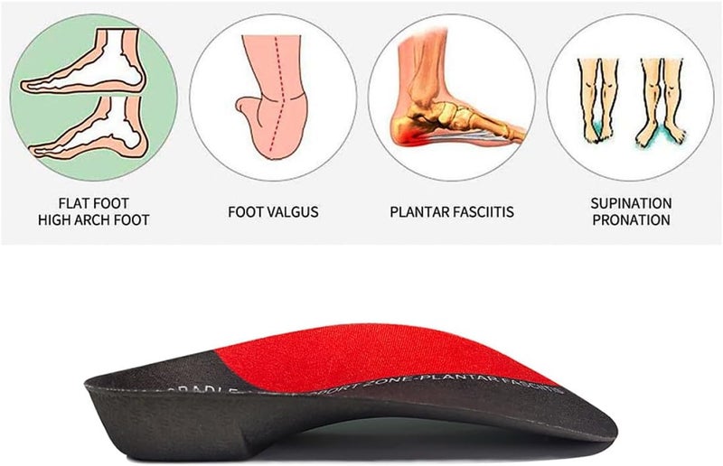 Unisex Arch Correction Insoles Shoe Pads Heel Support, Eva Shock-Absorbing Foot Cushions for Plantar Fasciitis Relief, Size S 35-38, Black and Red, Foot Care Inserts for Daily Use - Image 4
