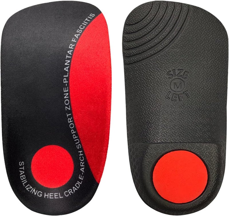 Unisex Arch Correction Insoles Shoe Pads Heel Support, Eva Shock-Absorbing Foot Cushions for Plantar Fasciitis Relief, Size S 35-38, Black and Red, Foot Care Inserts for Daily Use - Image 1