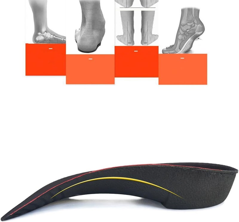 Unisex Arch Correction Insoles Shoe Pads Heel Support, Eva Shock-Absorbing Foot Cushions for Plantar Fasciitis Relief, Size S 35-38, Black and Red, Foot Care Inserts for Daily Use - Image 2