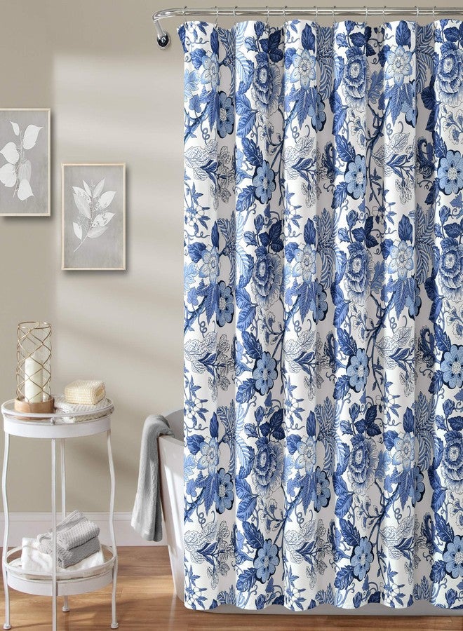 Lush Decor Sydney Floral Shower Curtain, 72" W x 72" L, Navy & White - Fabric Shower Curtains - Cottage Core Decor - Colorful Floral Print - Cute Bathroom Curtain - Image 1