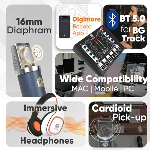 DIGIMORE Dual Condenser Microphone Kit for Singing with D-220 Sound Card | Studio Recording Equipments Full Set, Voice Recorder Mic, Karaoke, Gaming, Podcast & Lecture (D-442) - Image 2