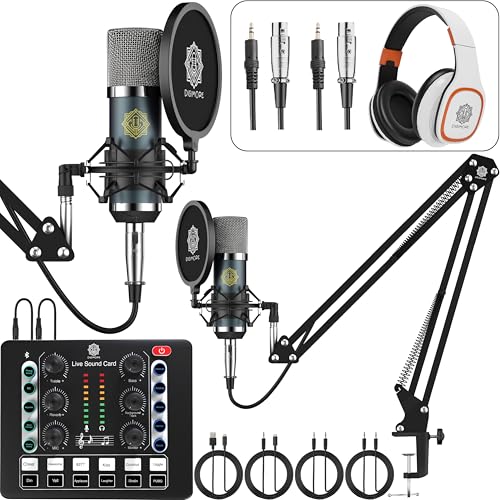 DIGIMORE Dual Condenser Microphone Kit for Singing with D-220 Sound Card | Studio Recording Equipments Full Set, Voice Recorder Mic, Karaoke, Gaming, Podcast & Lecture (D-442) - Image 1