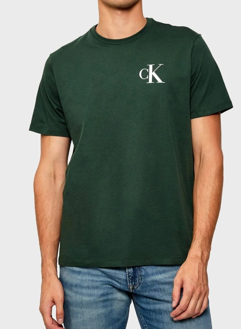 كالفن كلاين جينز تيشيرت بياقة دائرية وشعار