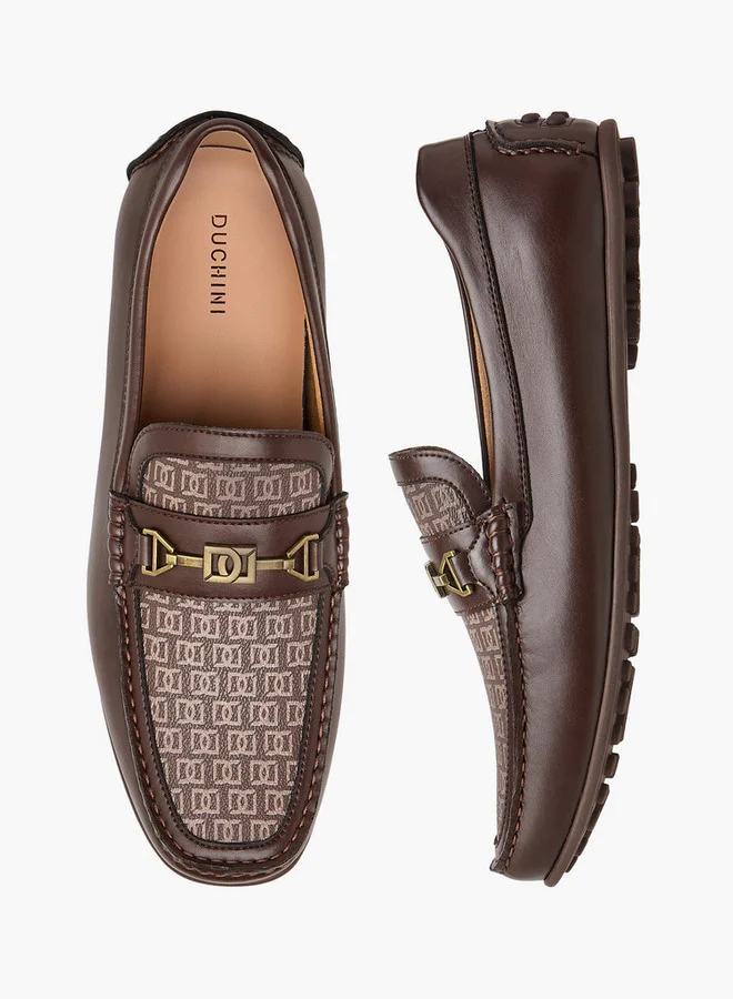 دوتشيني Men's Monogram Print Slip-On Loafers