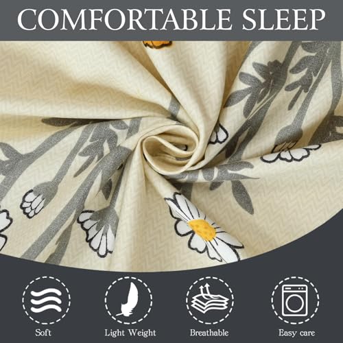 FRESH FROM LOOM King Size Soft Glace Cotton Fitted Bedsheet with Two Pillow Cover | Elastic Fitted Bed Sheets | Bed Covers for Mattresses Tuck in | (Size - 72 x 78 Inches | Daisy Vanilla) - Image 2