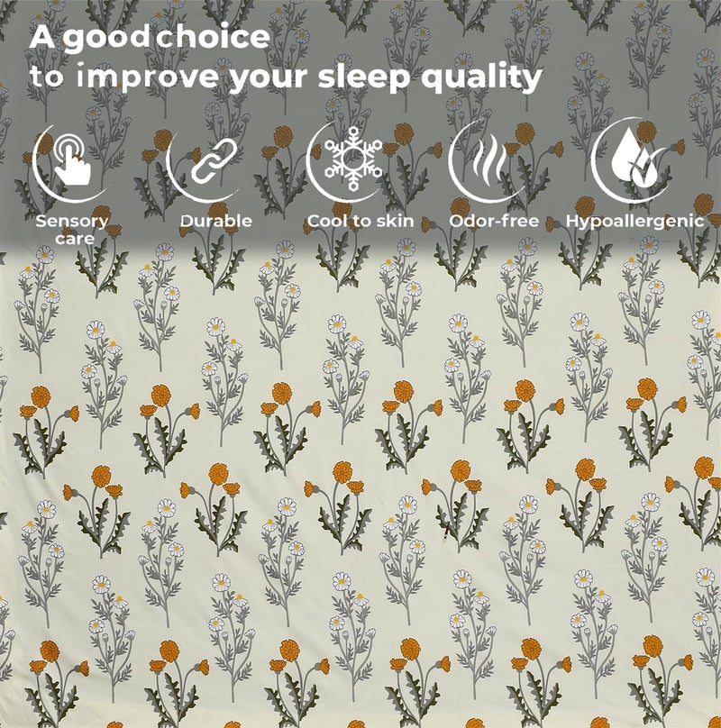 FRESH FROM LOOM King Size Soft Glace Cotton Fitted Bedsheet with Two Pillow Cover | Elastic Fitted Bed Sheets | Bed Covers for Mattresses Tuck in | (Size - 72 x 78 Inches | Daisy Vanilla) - Image 3