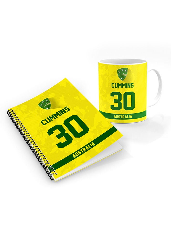 Stylizedd Designer Printed Coffee Mug + A5 Spiral Notebook Memo Notepad Journal Personalised Combo Gift Set  -Player Name - Pat Cummins, Jersey Number-30 - Image 1