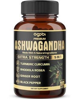 agobi 5-in-1 Premium Ashwagandha Capsules | With Added Turmeric, Rhodiola Rosea, Ginger, and Black Pepper | Supports Strength, Energy, and Immunity | 180 Capsules – 6-Month Supply  - Image 1