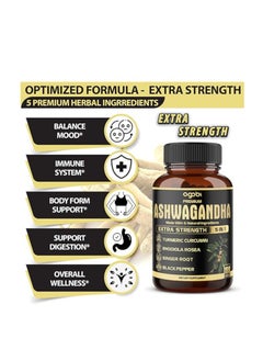 agobi 5-in-1 Premium Ashwagandha Capsules | With Added Turmeric, Rhodiola Rosea, Ginger, and Black Pepper | Supports Strength, Energy, and Immunity | 180 Capsules – 6-Month Supply  - Image 3
