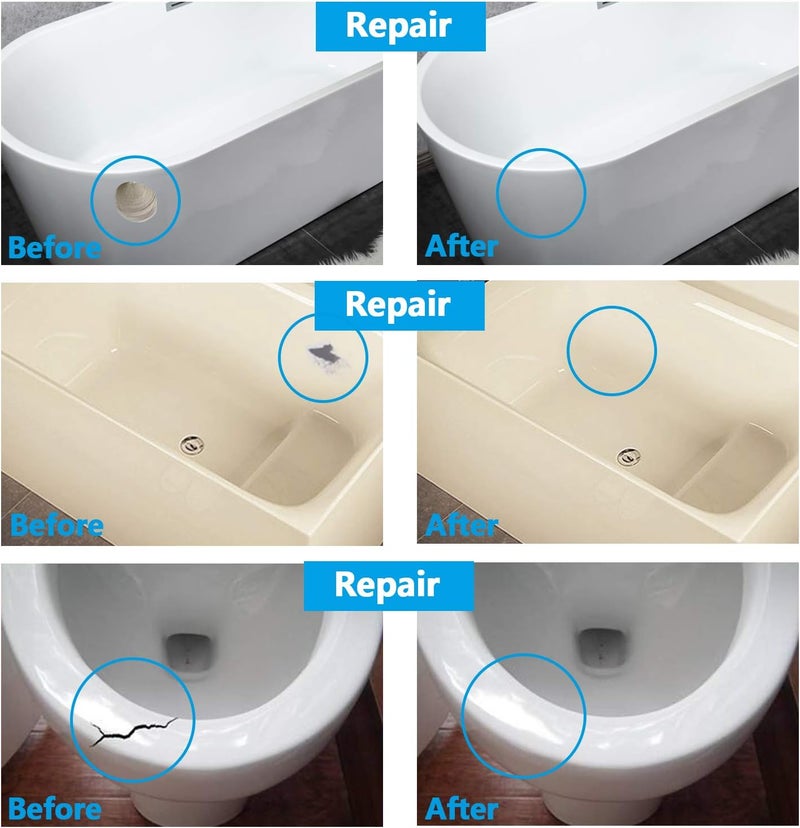 HT HOMETINKER عدة إصلاح حوض الاستحمام والبلاط والدش من (مطابقة الألوان)، 3.7 أونصة عدة إصلاح الألياف الزجاجية، عدة إصلاح البورسلين باللون الأبيض/اللوزي/الأسود/العظمي/البسكويت/البيج/الرمادي/الكريمي/الأبيض المائل/البيج، طلاء حوض استحمام عديم الرائحة - Image 3