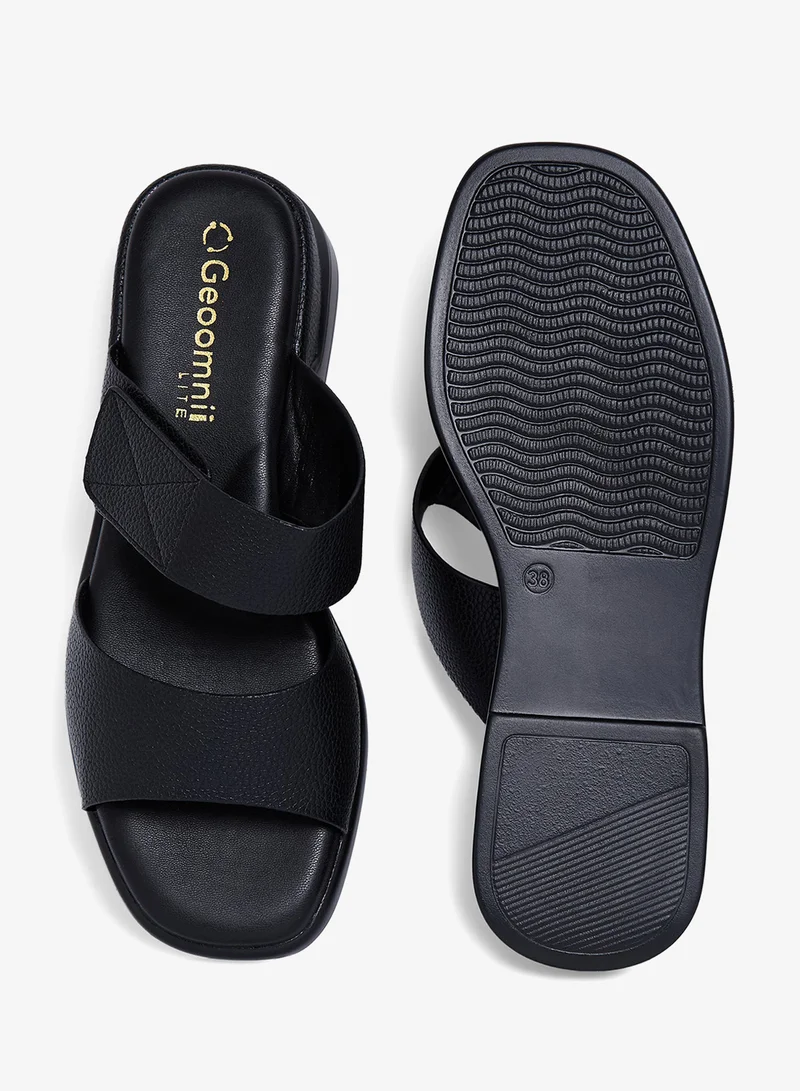 Geoomnii BLACK Geoomnii Comfort Slide Sandals for Women – Cushioned Slip-On Casual Sandals for Daily Wear, Home, Travel & Walking for Women | Best Price UAE