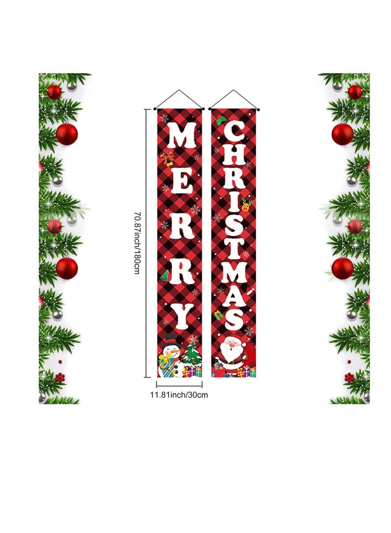 Merry Christmas Banner, Happy New Year Banner, Merry Christmas Porch Sign, Red Black Buffalo Plaid Christmas Decorations Banners, for Indoor Outdoor Winter Christmas Holiday Theme Party Supplies (B)  - Image 2