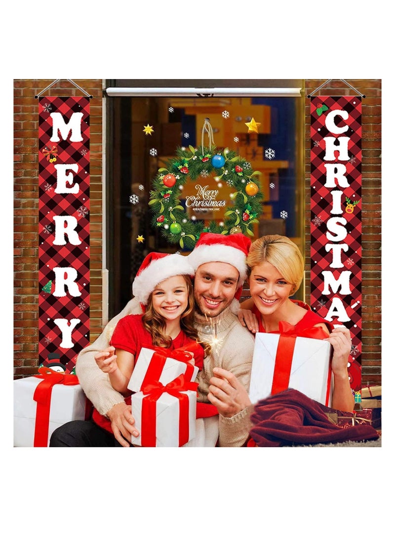 Merry Christmas Banner, Happy New Year Banner, Merry Christmas Porch Sign, Red Black Buffalo Plaid Christmas Decorations Banners, for Indoor Outdoor Winter Christmas Holiday Theme Party Supplies (B)  - Image 5