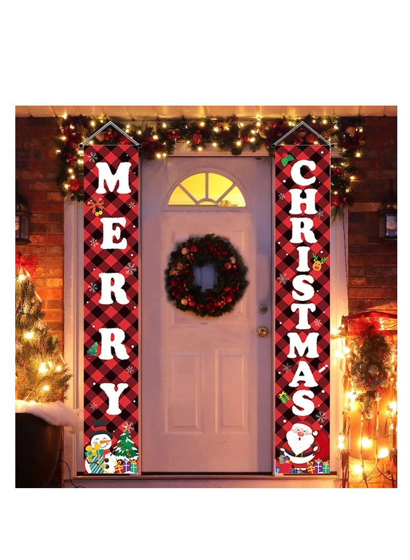 Merry Christmas Banner, Happy New Year Banner, Merry Christmas Porch Sign, Red Black Buffalo Plaid Christmas Decorations Banners, for Indoor Outdoor Winter Christmas Holiday Theme Party Supplies (B)  - Image 3