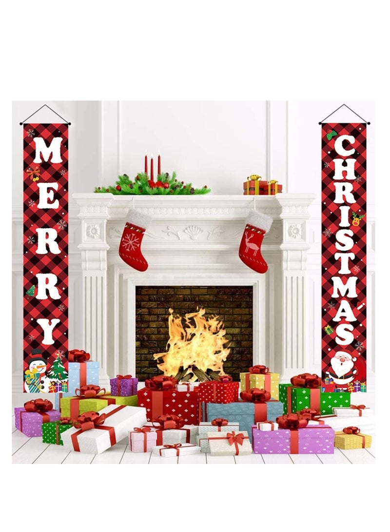 Merry Christmas Banner, Happy New Year Banner, Merry Christmas Porch Sign, Red Black Buffalo Plaid Christmas Decorations Banners, for Indoor Outdoor Winter Christmas Holiday Theme Party Supplies (B)  - Image 4